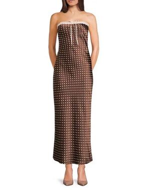 Jessica Simpson Polka Dot Front Tie Strapless Dress brown/white